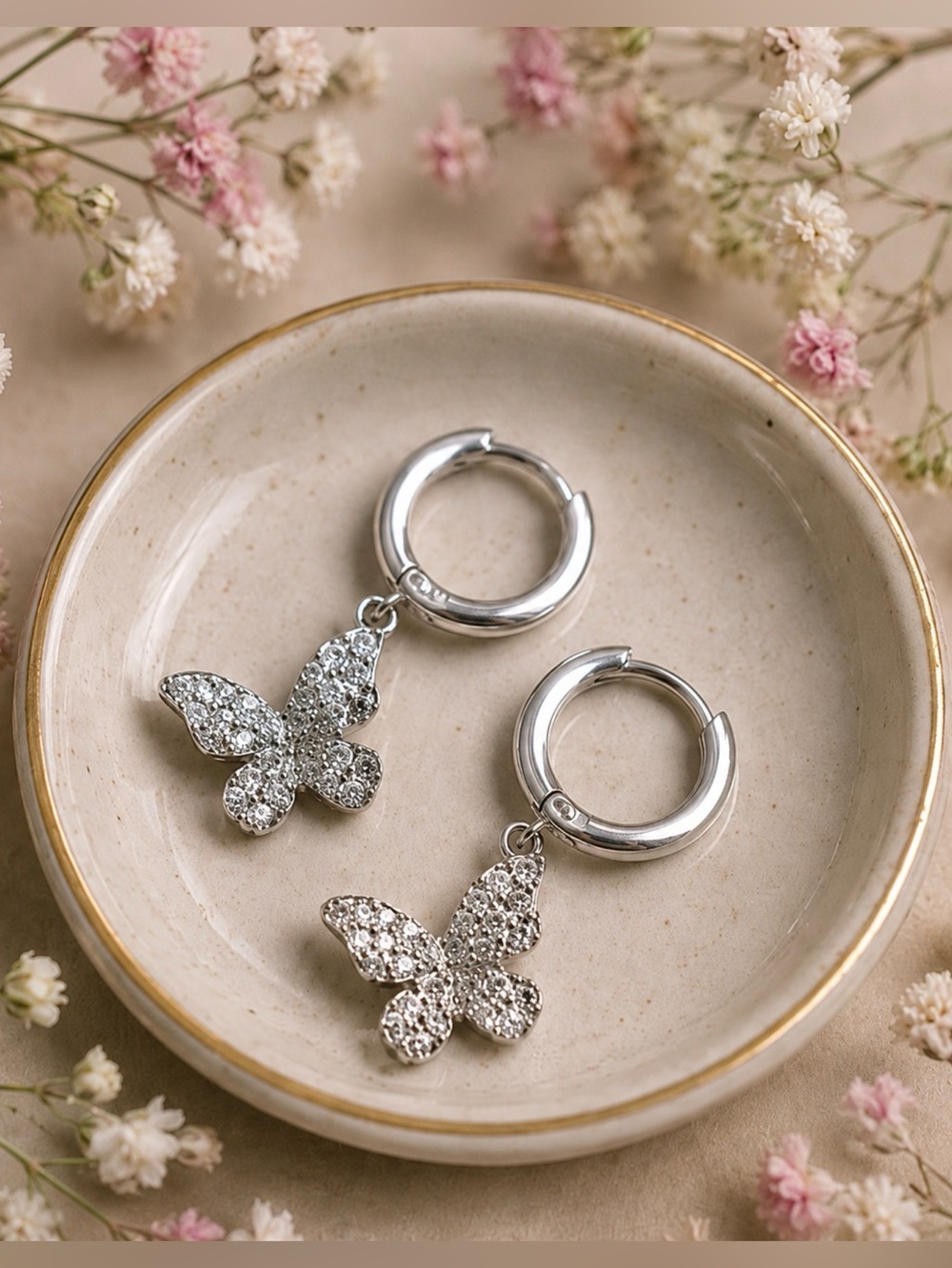Earrings Moissanite 925 Sterling Silver Butterfly Drop Huggies Feminine Diamond